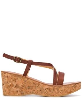 K JACQUES TAN LEATHER AND KORK WEDGE SANDALS SZ 40